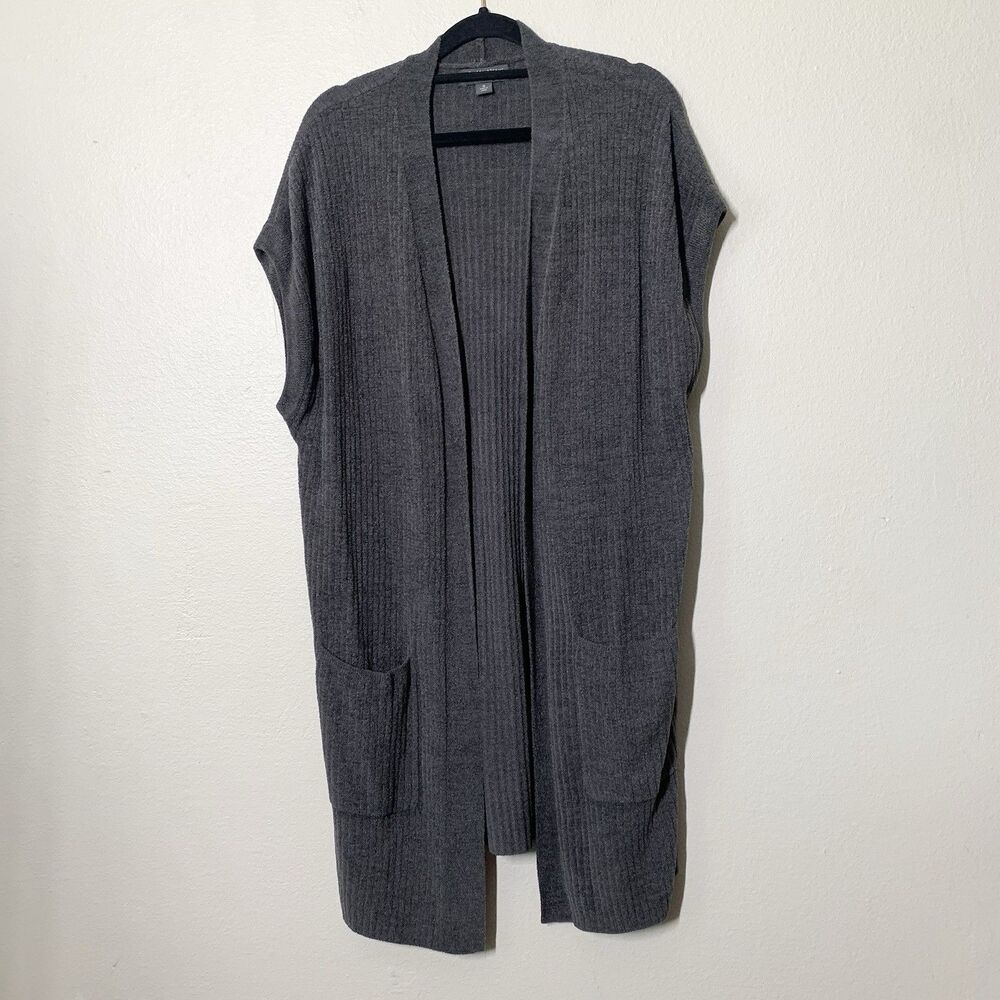 Barefoot Dreams CozyChic Ultra Lite Ribbed Grey Kimono Short Sleeve Cardigan M